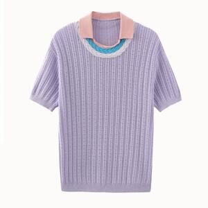 Saylient Organic Cotton Short Sleeve Sweater Rainbow Neckline Small